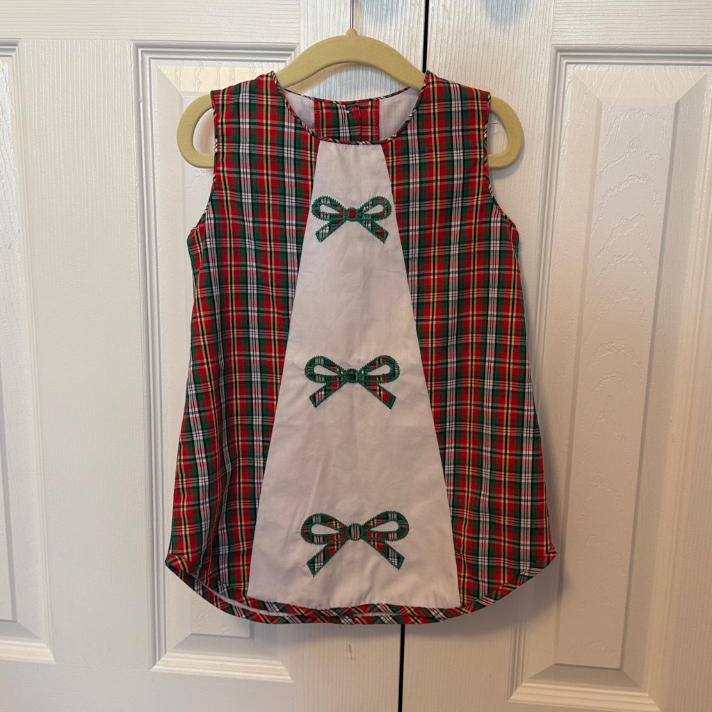The Beaufort Bonnet Company Apron Dress, Plaid Bow Size 2t